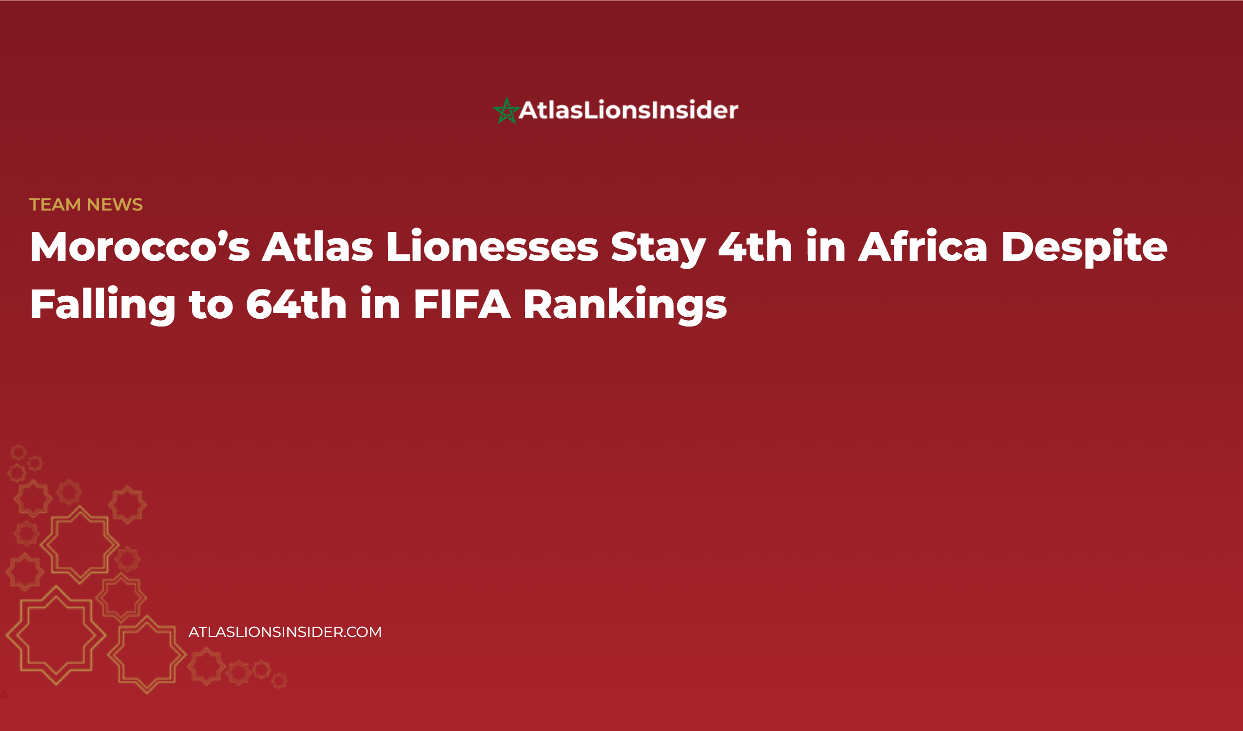Morocco’s Atlas Lionesses Stay 4th In Africa Despite Falling To 64th In Fifa Rankings